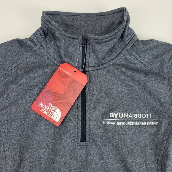 North Face 1/4 Zip Fleece Jacket Women Medium Blue Long Sleeve Pullover BYU Logo - Picture 3 of 9